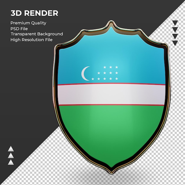 3d Tarcza Flaga Uzbekistanu Renderująca Widok Z Przodu