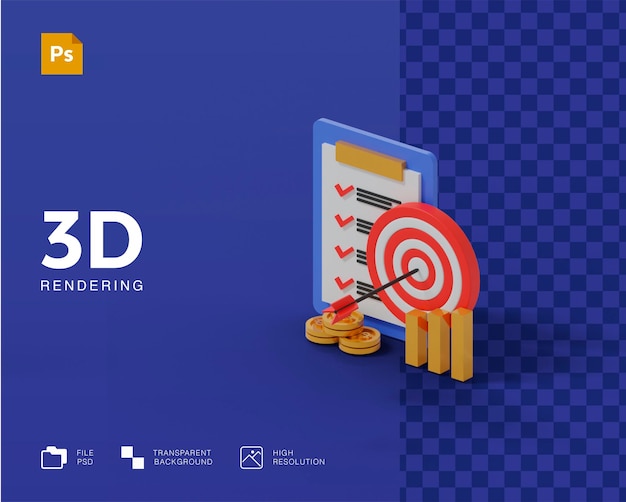 3D target plan icon in 3d rendering isolated