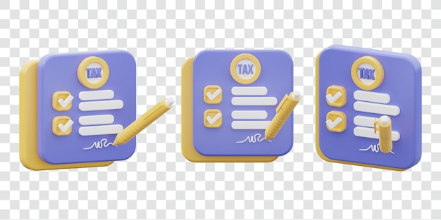 Icona del modulo fiscale 3d con diverse angolazioni