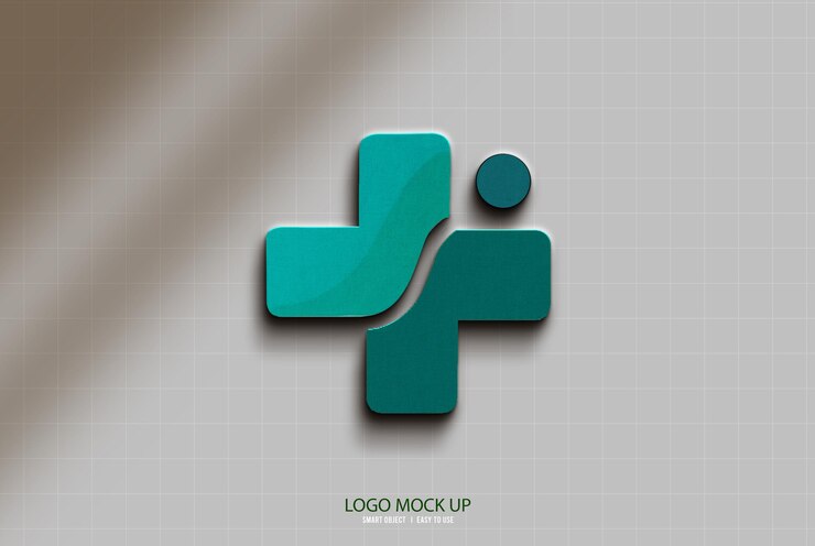 PSD 3d teal medical cross logo mockup for healthcare brand