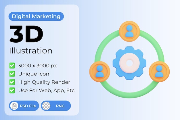 PSD 3d team management illustration