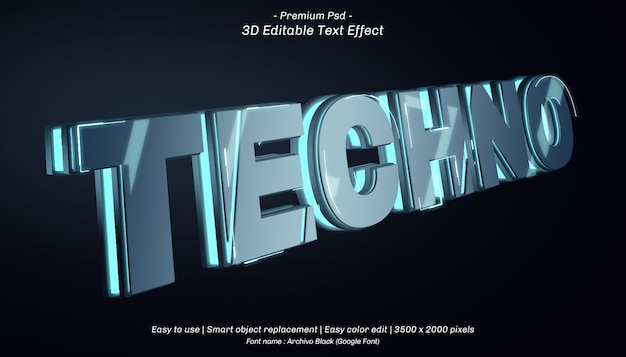 3d techno editable text effect