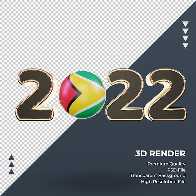 3d Tekst 2022 Flaga Gujany Renderujący Widok Z Przodu