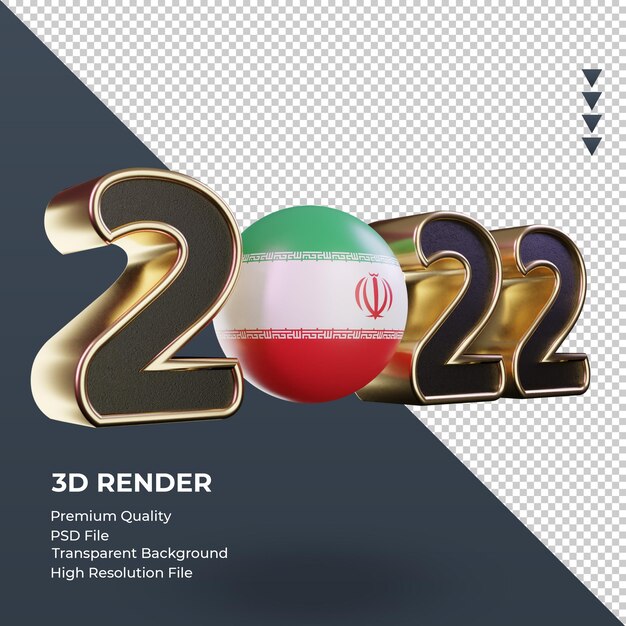 3d Tekst 2022 Flaga Iranu Renderujący Lewy Widok