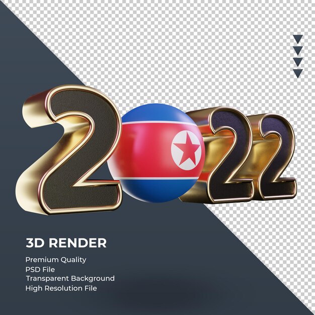 3d Tekst 2022 Flaga Korei Północnej Renderowania Lewy Widok