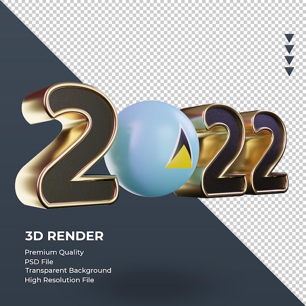 3d tekst 2022 flaga St Lucia renderujący widok z lewej strony