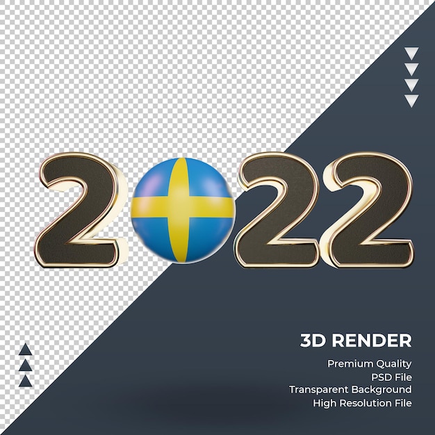 3d Tekst 2022 Flaga Szwecji Renderujący Widok Z Przodu