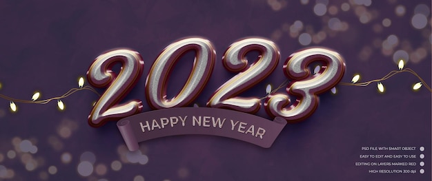 PSD 3d tekst numer 2023 szczęśliwego nowego roku z efektem luksusowego stylu