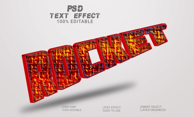 3D-teksteffect Rocket Volledig bewerkbare tekststijl PSD-bestand