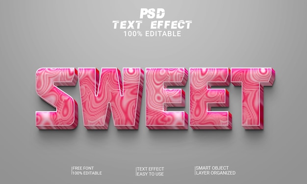 3d-teksteffect zoete volledig bewerkbare tekststijl psd-bestand