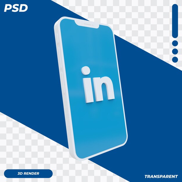 PSD 3d telefon komórkowy z ikoną linkedin