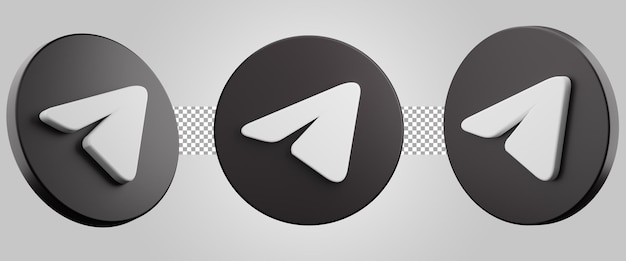 3d telegram black logo minimal simple design template and transparent background