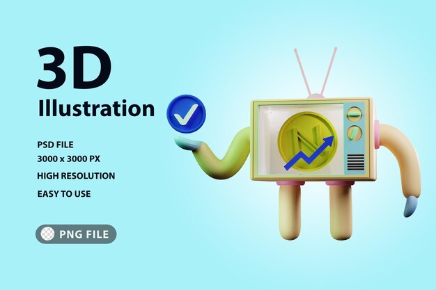 PSD 3d television character shows namecoin with growth arrow