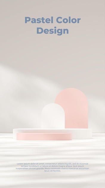 3d template render mock up of pink and white podium in portrait with arch backdrop and wall