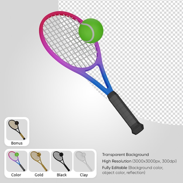 PSD 3d tennis racket with ball