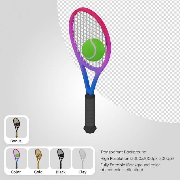 PSD 3d tennis racket with ball