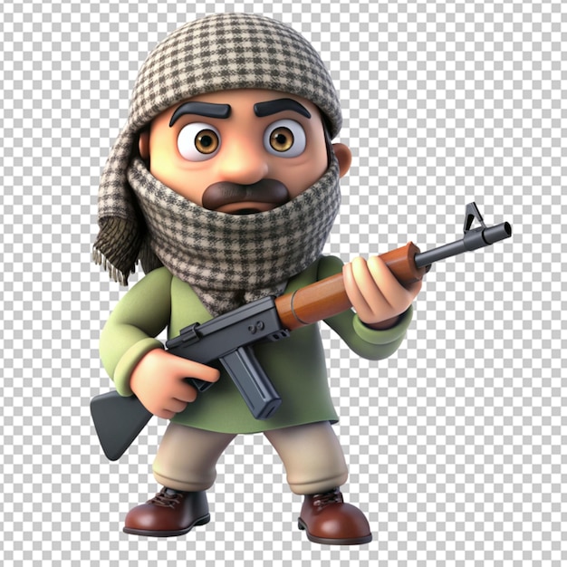 PSD 3d terrorist cartoon planning an attack on transparent background