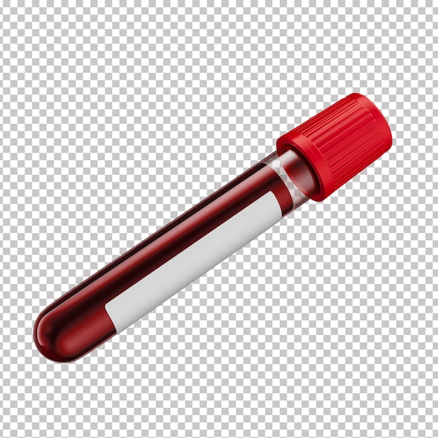 3d test tube with blood inside transparent background