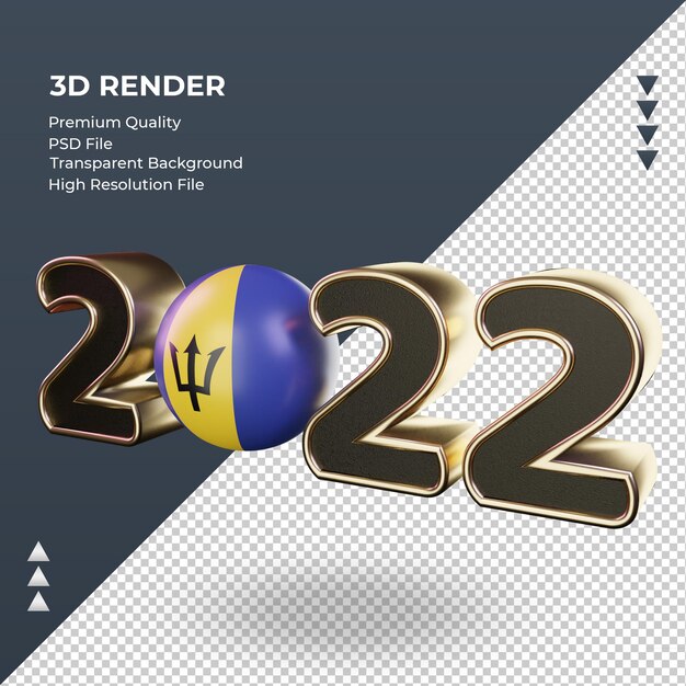 3dテキスト2022バルバドスの旗のレンダリングの右側面図