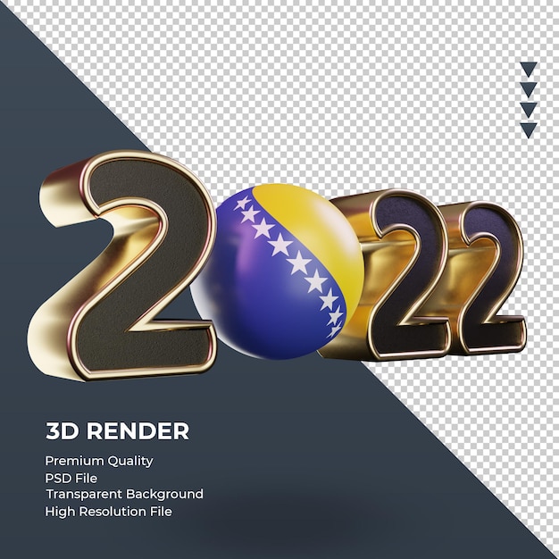 PSD 3dテキスト2022ボスニア・ヘルツェゴビナの旗のレンダリング左側面図