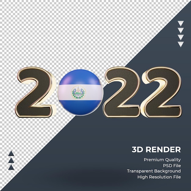 PSD testo 3d 2022 bandiera di el salvador rendering vista frontale