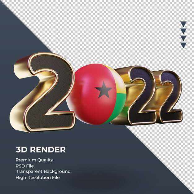 3Dテキスト2022ギニアの旗のレンダリング左側面図