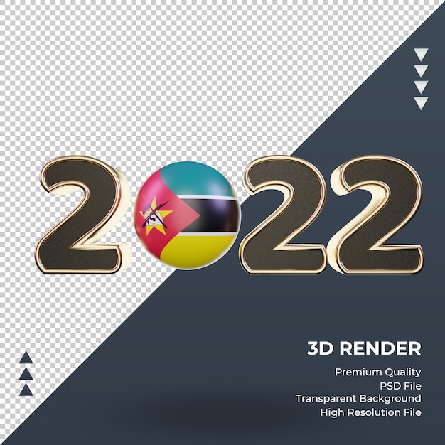 PSD 3d текст 2022 флаг мозамбика рендеринга вид спереди