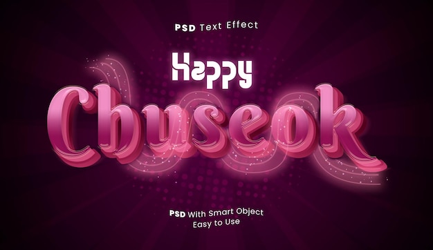 PSD modello chuseok effetto testo 3d con stile rosa neon