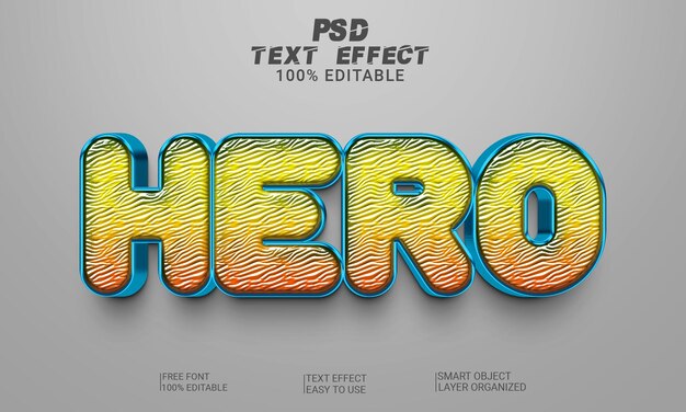 3d text effect hero полный редактируемый текстовый стиль psd-файл