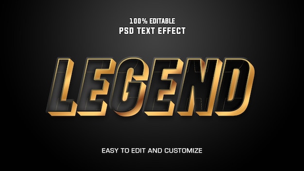 PSD effetto testo 3d della leggenda con sfondo nero