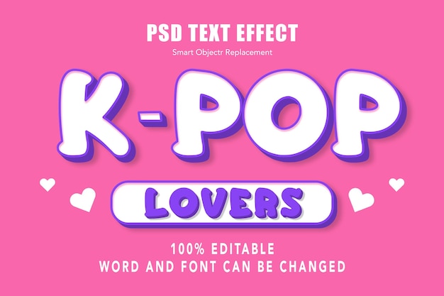 PSD stile di carattere kpop giocoso effetto testo 3d