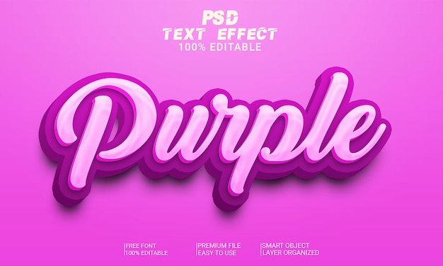 3D Text Effect Purple PSD File