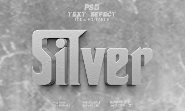 3d text effect silver psd file