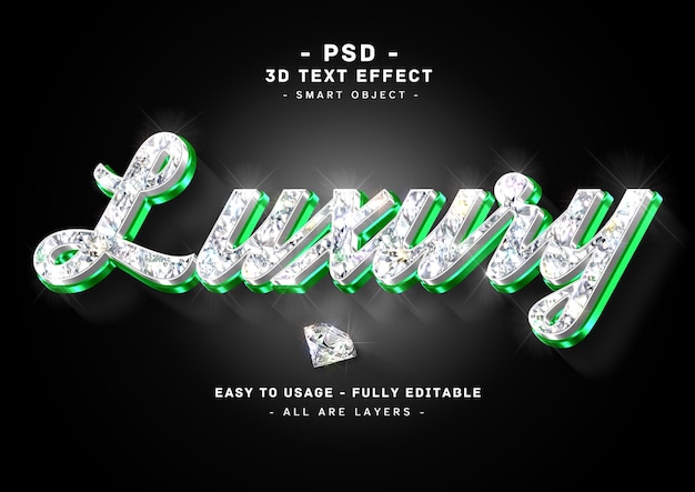 PSD a 3d text effect with diamonds on a black background