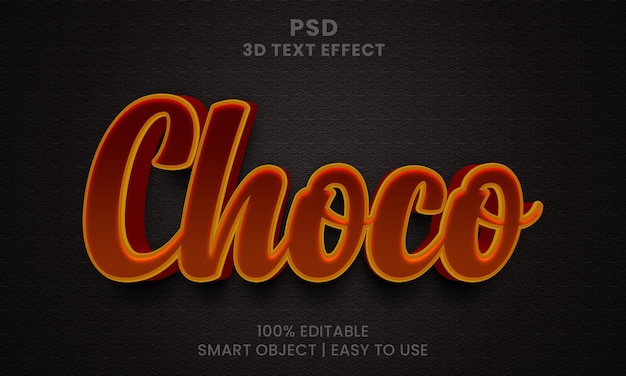 Un effetto di testo 3d con le lettere choco su di esso