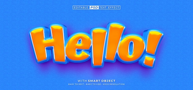 3d text hello cartoon style editable text effect