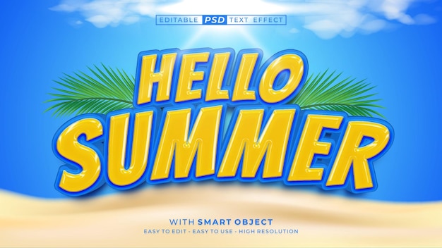 3d text hello summer text effect editable font style