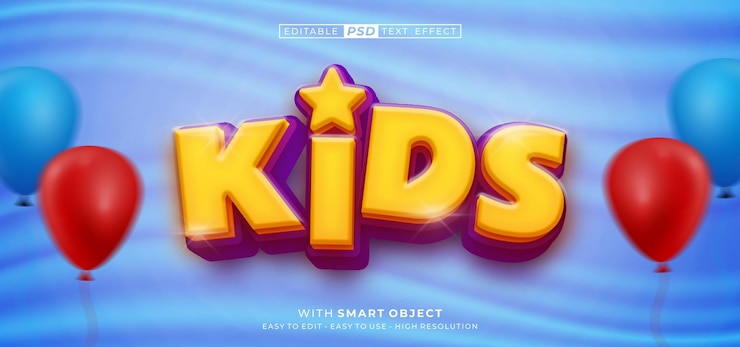 PSD 3d text kids style editable text effect