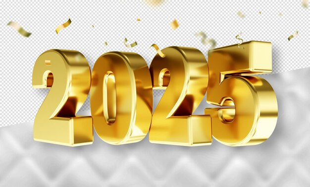 PSD 3d text new year 2025 gold realistic rendering new year celebration