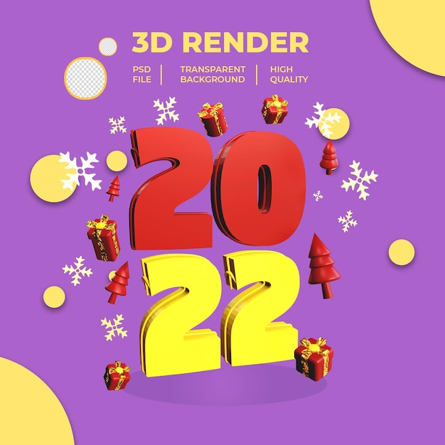 3d text new year with gift box and tree