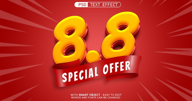 3d text number 88 special offer with text effect editable style