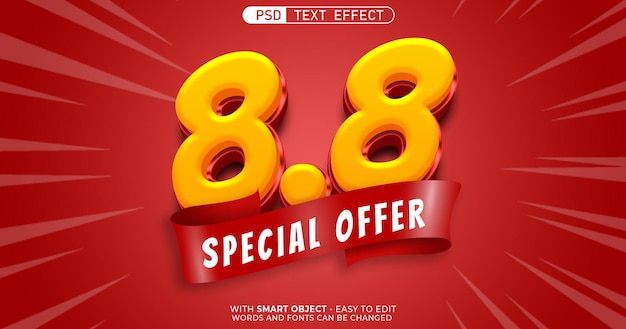 3d text number 88 special offer with text effect editable style