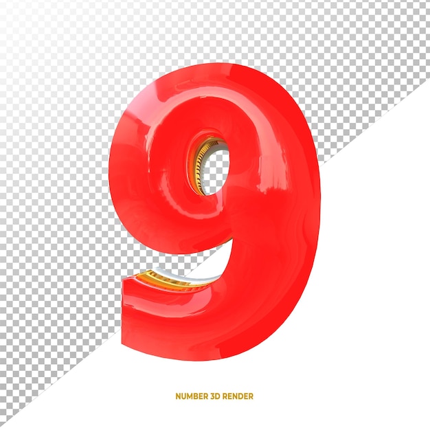 3d text number nine color red