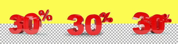 PSD 3d text rendering discount 30 percent with three angle