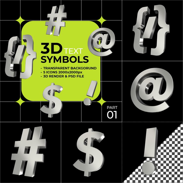 PSD 3d 文字符號為您的社交媒體帖子部分 01