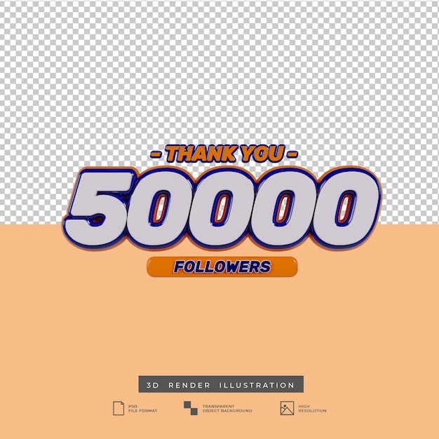 3d thank you 50000 followers text effect