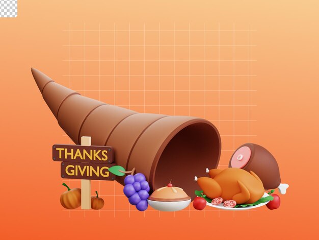 3d thanksgiving icon illustration celebrating thanksgiving with cornucopia