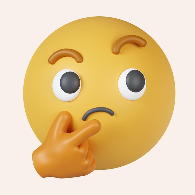 PSD 3d thinking face emoji emoticon face shown with a single finger and thumb resting on the chin glancing upward icon isolated on gray background 3d rendering illustration clipping path