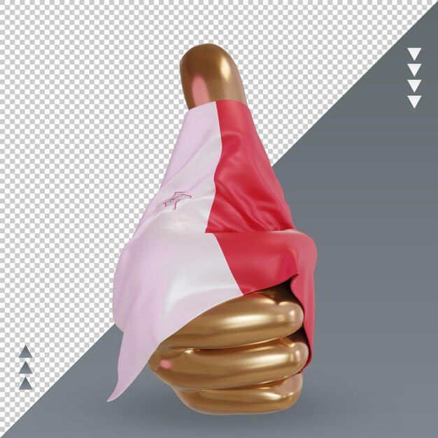 Pollice 3d vista frontale del rendering della bandiera di malta