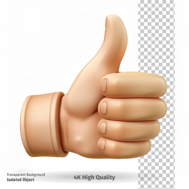 투명한 배경에 3D 엄지 손가락을 올리는 제스처